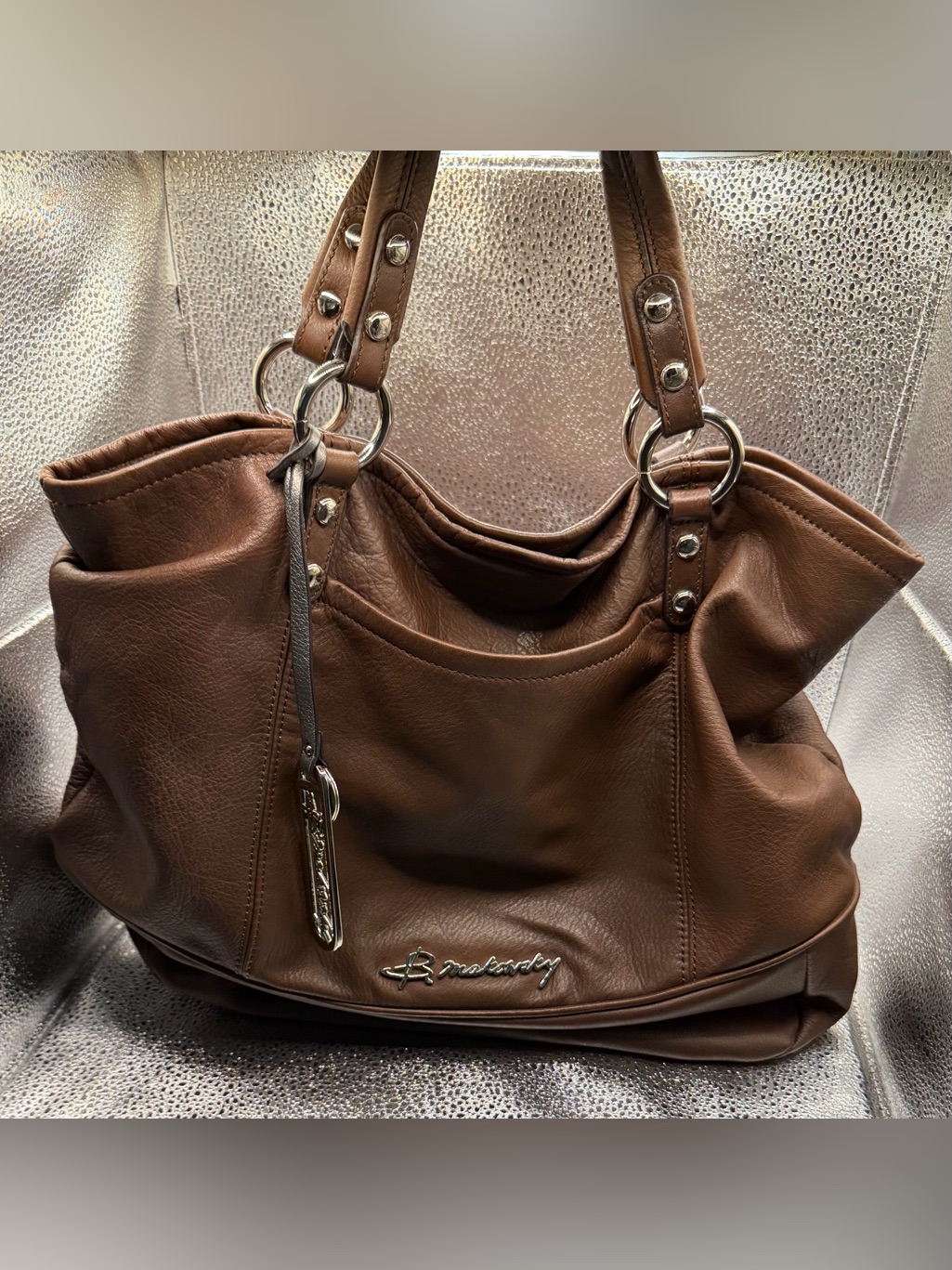 B. Makowsky Vintage Chocolate Brown Pebble Leather Hobo Bag Shoulder Tote Mint